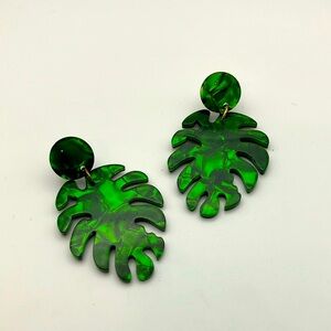 Green Leaf Statement Earrings